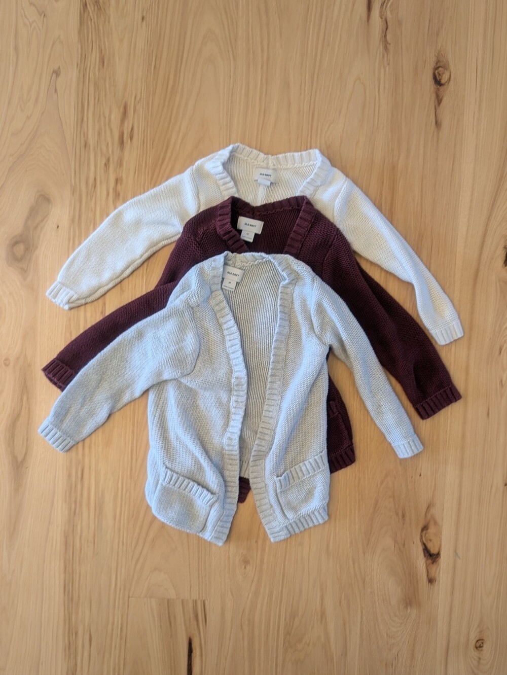 Kids Cream, Burgundy & Light Gray Knit Cardigan Trio